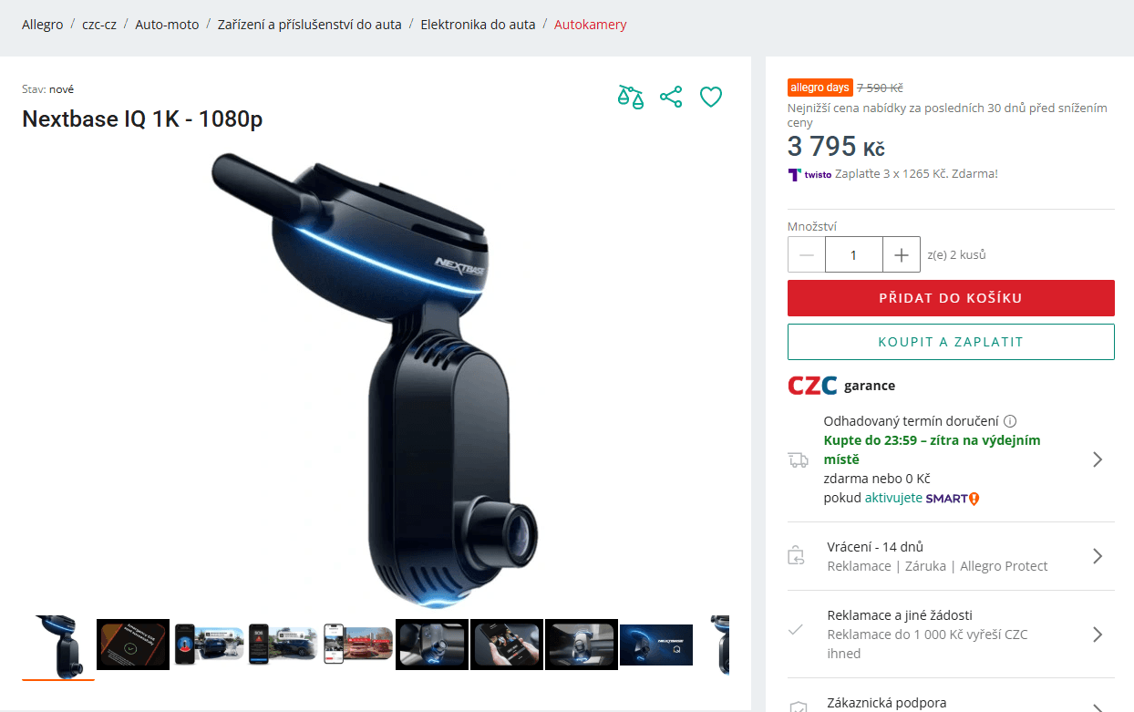 Kamera do auta Nextbase 1K, technologie